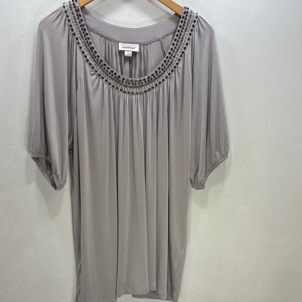Avenue Taupe Scoop Neck Embellished Blouse